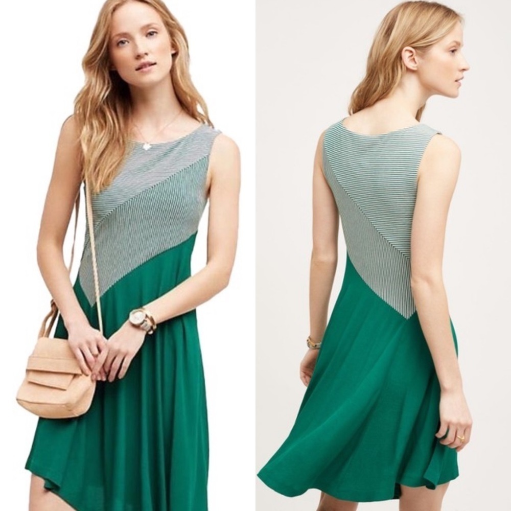 Anthropologie Maeve Cameron green sleeveless swing dress